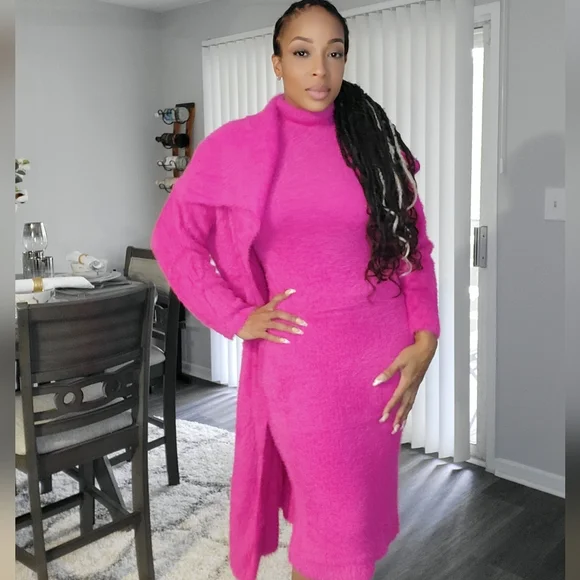 Pink faux fur dress deals